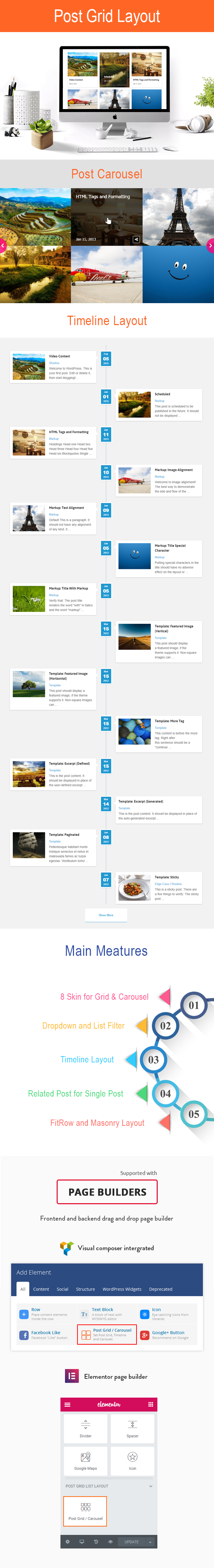 Wordpress Post Grid / List / Timeline Layout With Carousel & Related Post