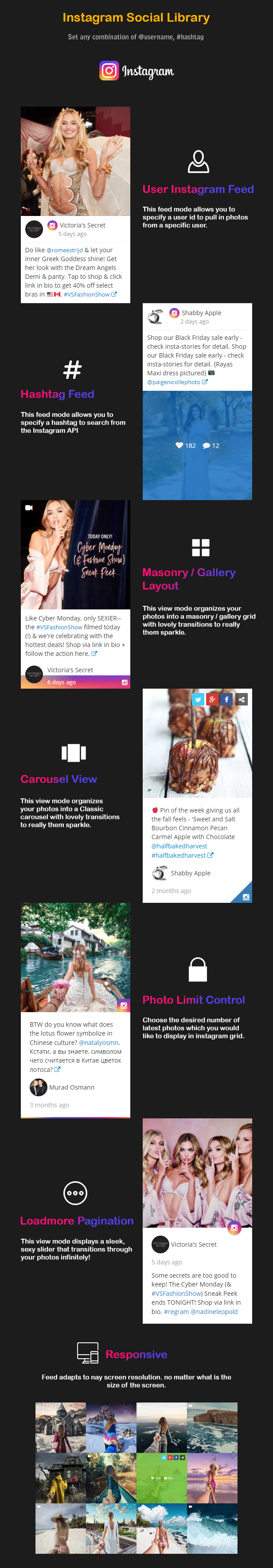 Elementor - Instagram Social Stream Grid With Carousel